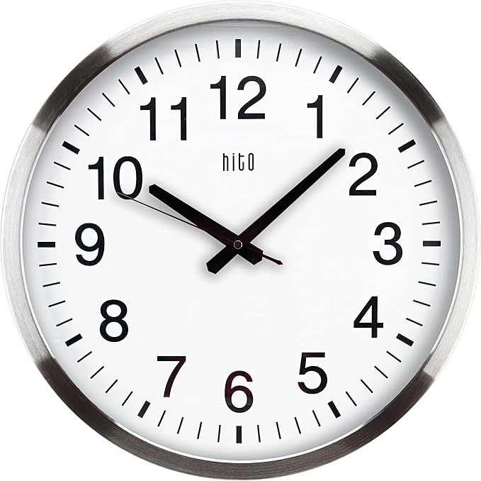 HITO 16" Silent Wall Clock Battery Operated Non Ticking Sweep Movement Glass by hito