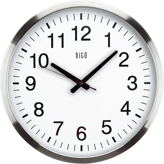 HITO 16" Silent Wall Clock Battery Operated Non Ticking Sweep Movement Glass by hito