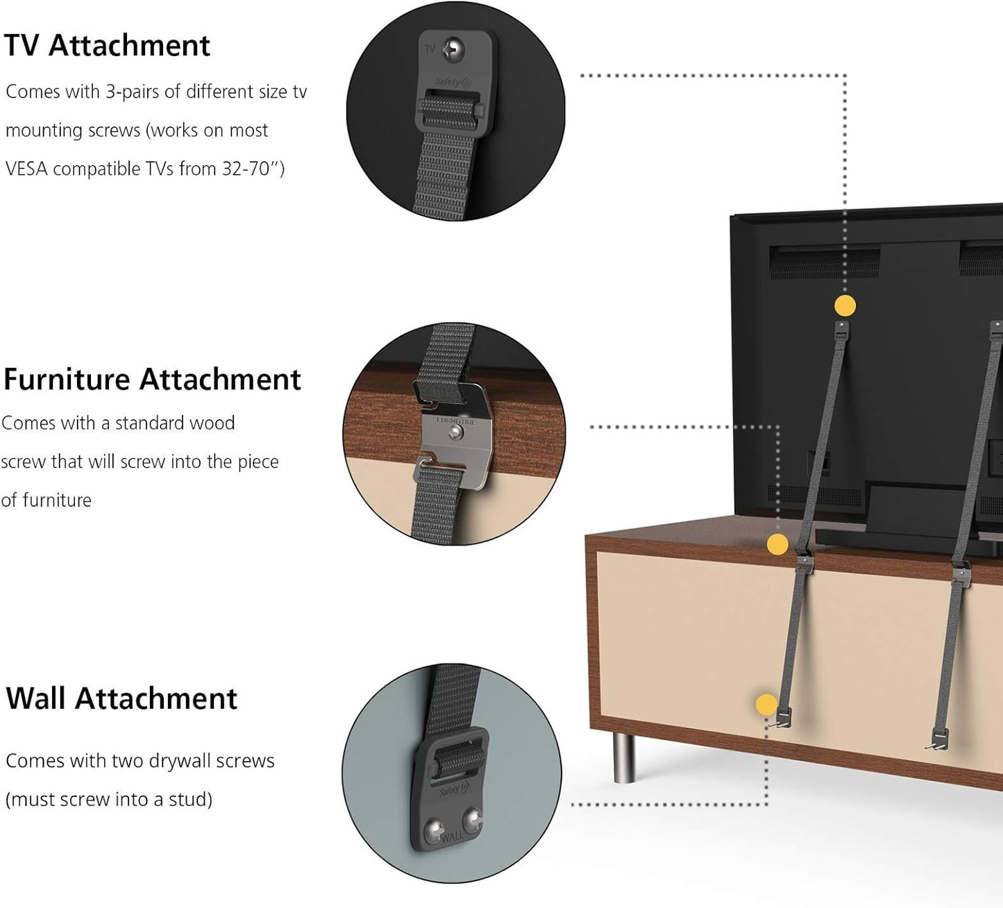 Safety 1st TV & Furniture Safety Straps, Black, 2‑Pack, Screws Included