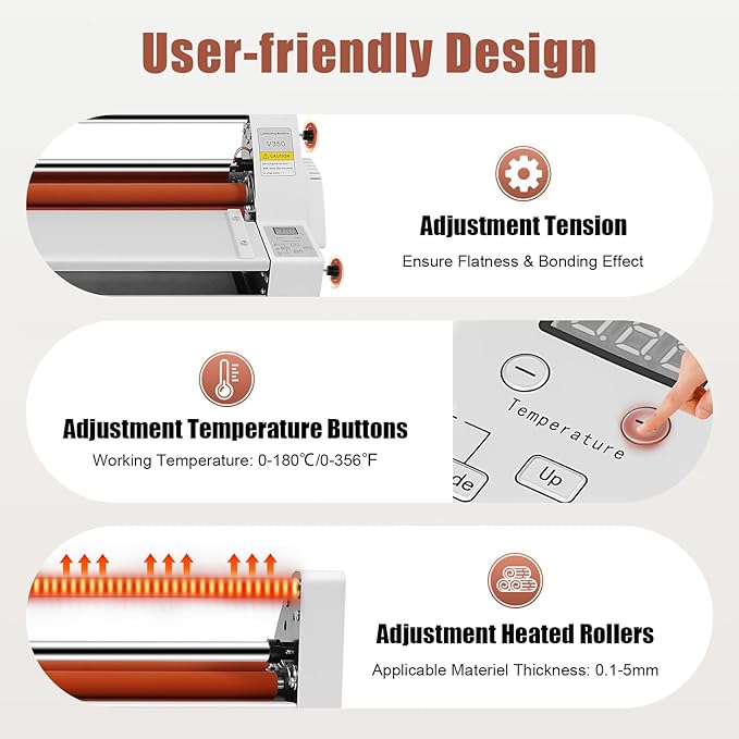 Cold Hot Roll Laminator, 110V 350mm Electronic Laminating Machine, 700W Single - Image 7