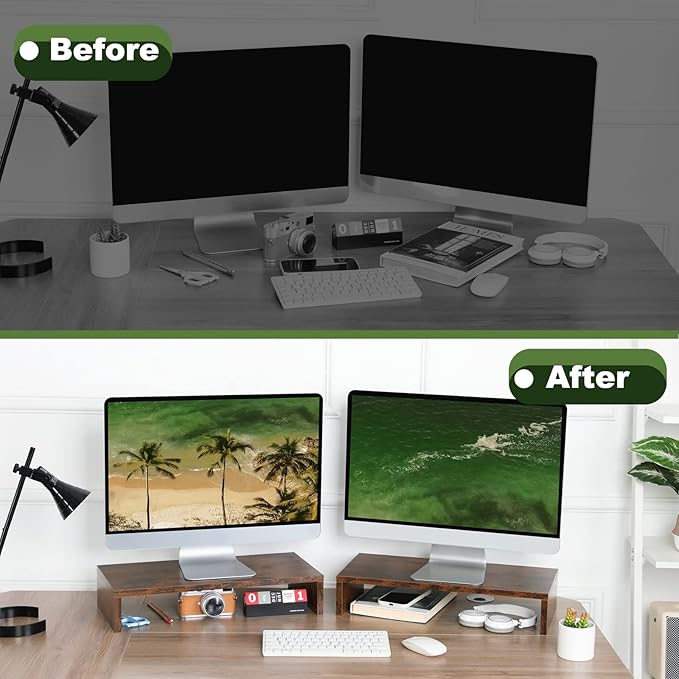 TEAMIX 2 Pack Monitor Stand Riser-20 inch, Wooden Tabletop Shelf - Image 7