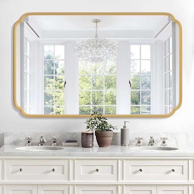 30"x48" Gold Bathroom Mirror for Wall, Large Brass Gold Bathroom Vanity Mirror by FerytangeHome