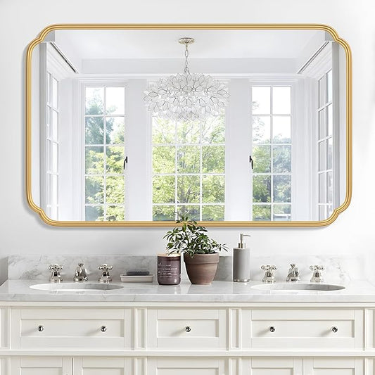 30"x48" Gold Bathroom Mirror for Wall, Large Brass Gold Bathroom Vanity Mirror by FerytangeHome