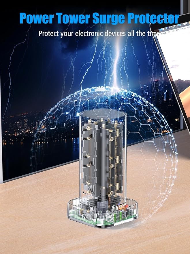 Tower Power Strip with 15W Wireless Charger, 6FT Flat Plug Extension Cord with - Image 5