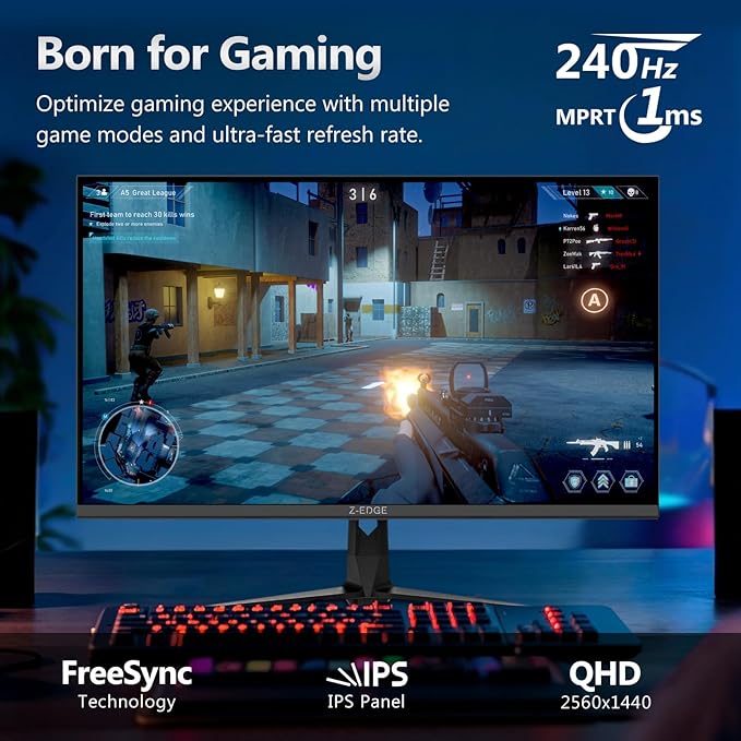 Z-Edge 27 Inch 240Hz Gaming Monitor, 2K QHD 1440P, Fast IPS Computer Monitor - Image 2