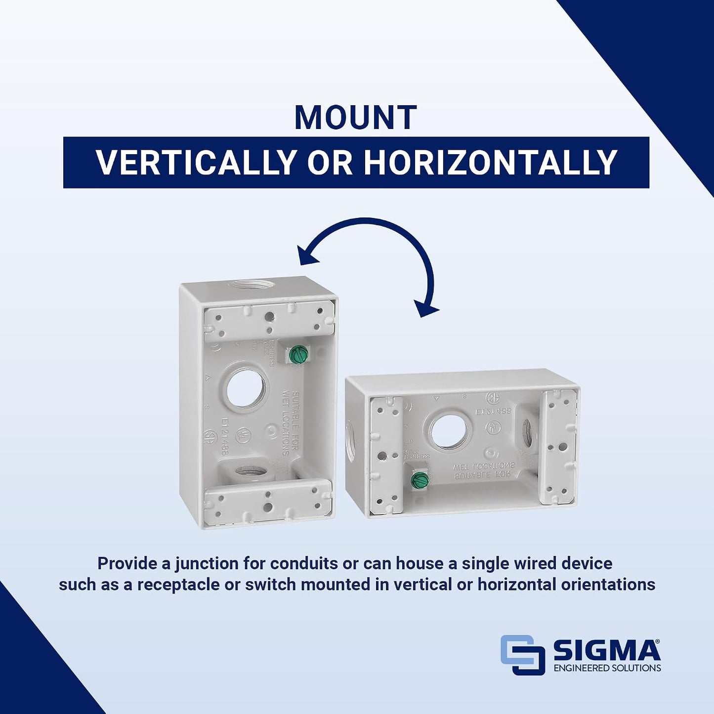 Sigma Engineered Solutions 14250WH Weatherproof 1/2" 3 Hole 1-Gang Box, WH