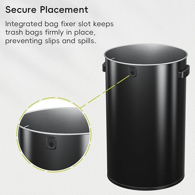 EKO 16-Gallon Round Black Stainless Steel Open Top Trash Can, Large Commercial - Image 7