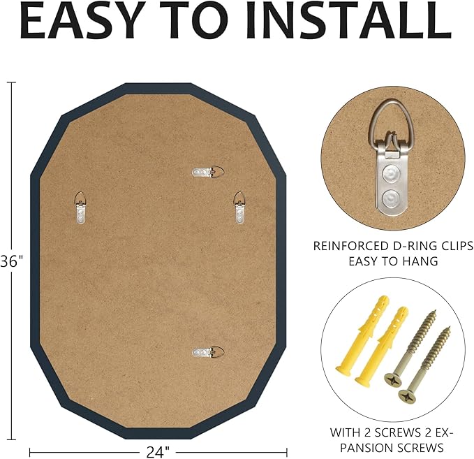 Bathroom Mirrors for Over Sink, Round Frameless Mirrors for Wall, 24x36 Inch - Image 5