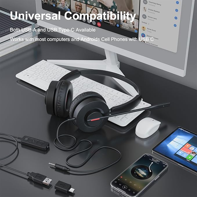 MAIRDI USB Headset with Microphone, 7.1 Surround Sound, USB-A/Type C/3.5mm - Image 6