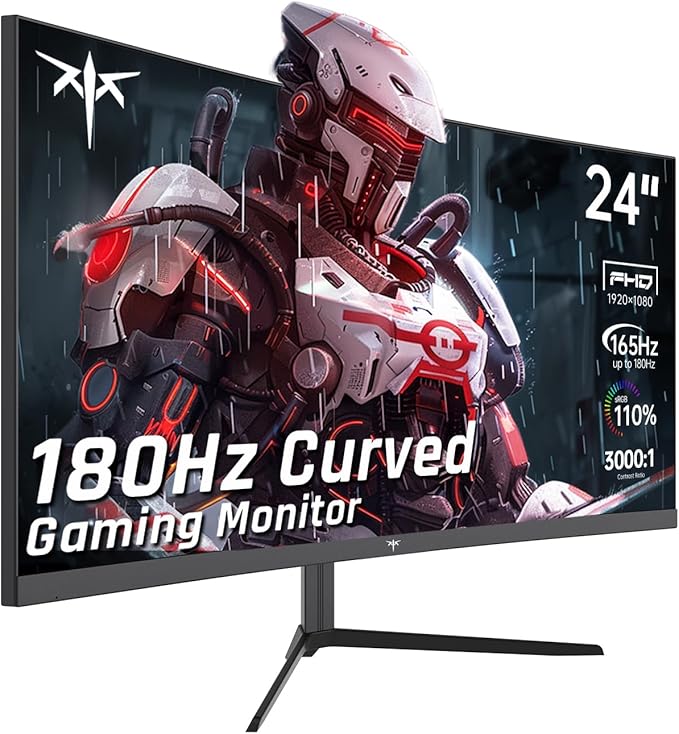 KTC 24 Inch Curved Gaming Monitor, 180Hz FHD 1080P Frameless Computer Monitor by KTC