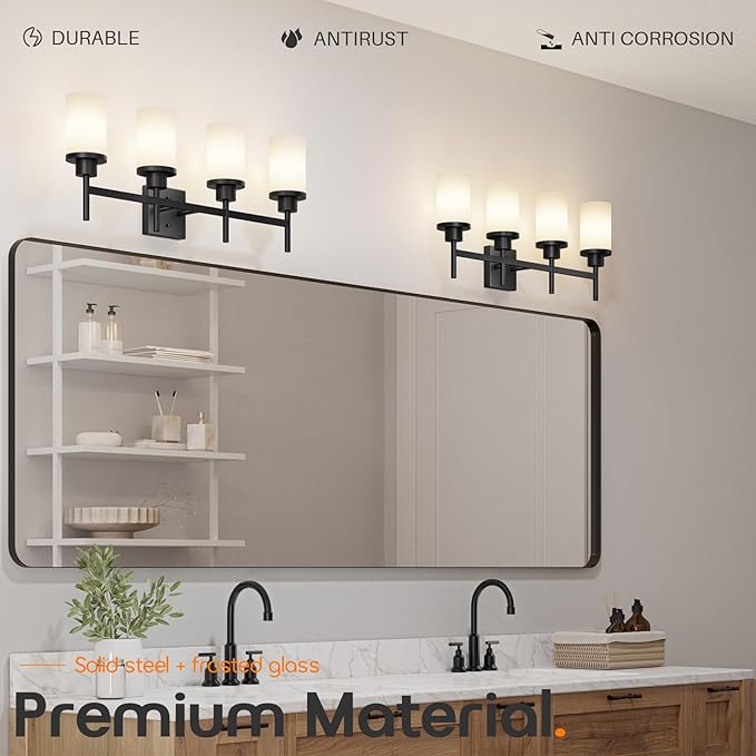 AONEON Wall Light Fixtures 4-Light Over Mirror, Matte Black Vanity Lights - Image 6