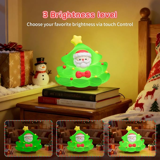 ICARER FAMILY Christmas Tree Night Light, Touch Control LED Lamp, Silicone Green - Image 2