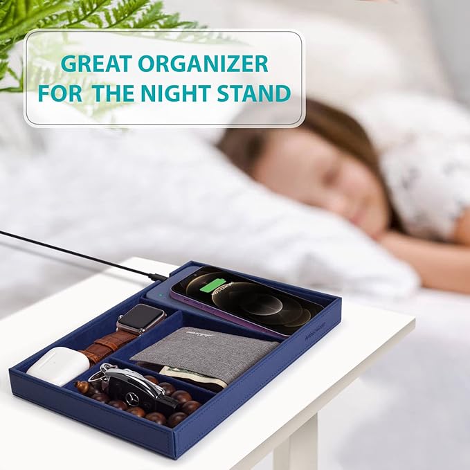 Valet Tray, Built in Wireless Charging Pad, Nightstand Organizer, Bedside - Image 3