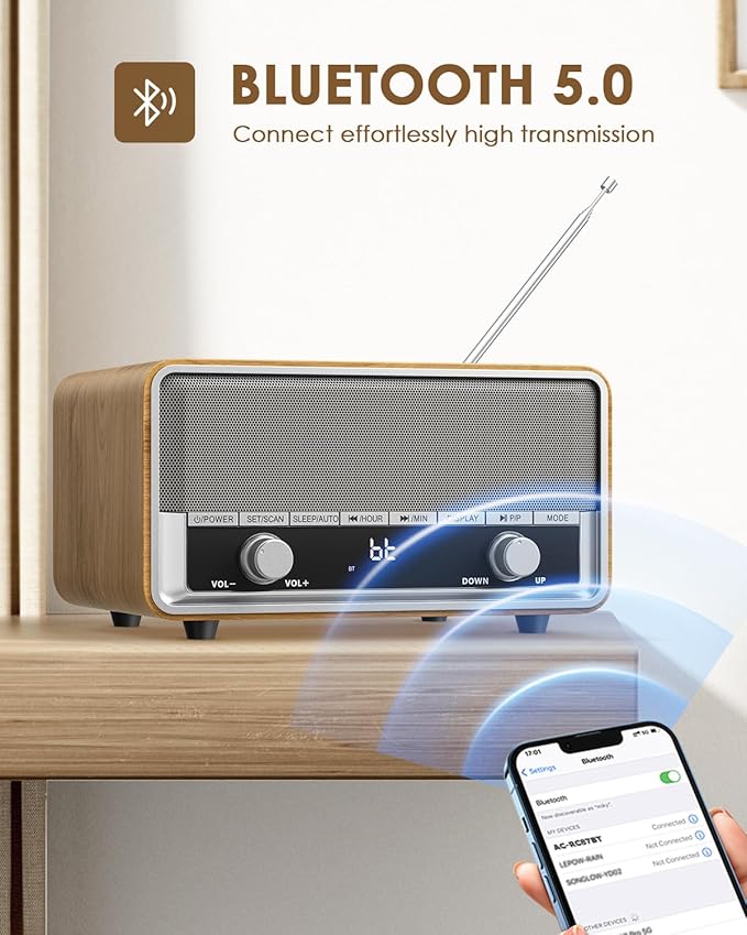 Vintage Wood AM FM Bluetooth Radio - Image 4