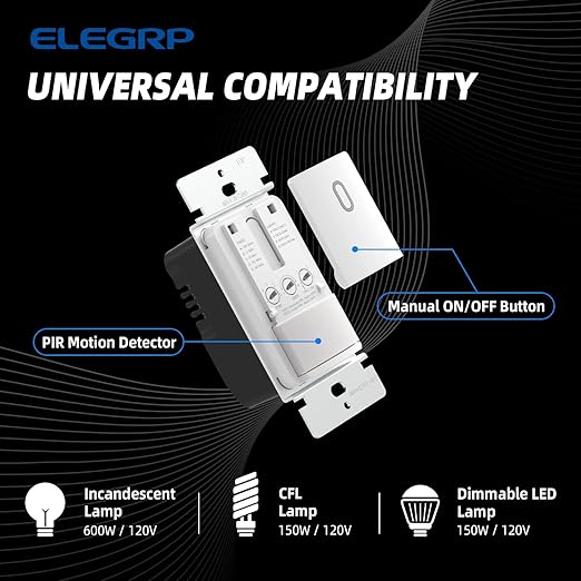 ELEGRP Single Pole Occupancy Motion Sensor Light Switch, PIR Infrared Motion - Image 2