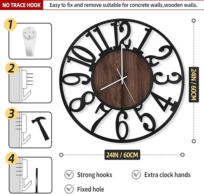 LEIKE Large Wall Clocks with Night Light Battery Operated, Silent Non Ticking - Image 3