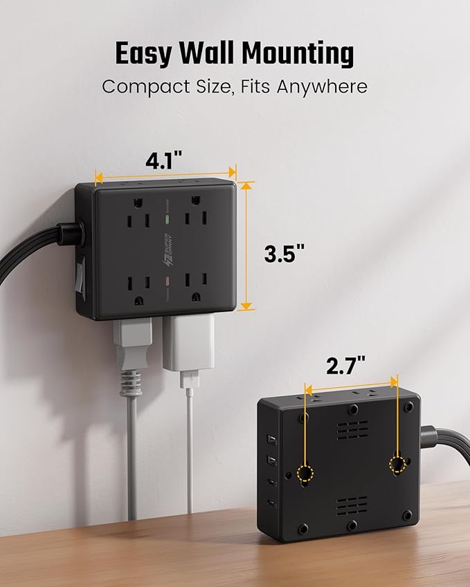 25Ft Long Extension Cord, Flat Plug Power Strip Surge Protector, 8 Outlet 4 USB - Image 7