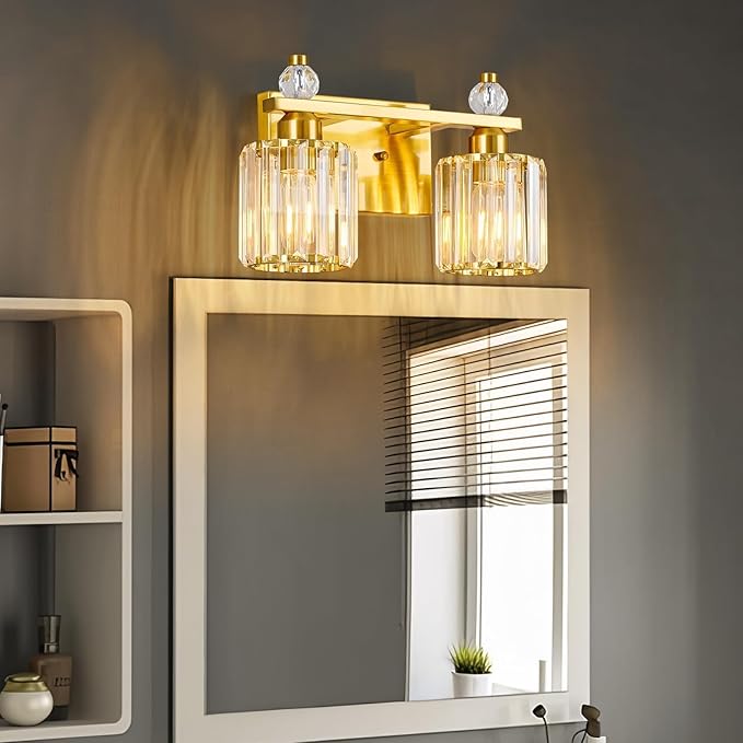 FDPBY Bathroom Vanity Lights 2-Light Gold Modern Crystal Vanity Light Fixtures - Image 3