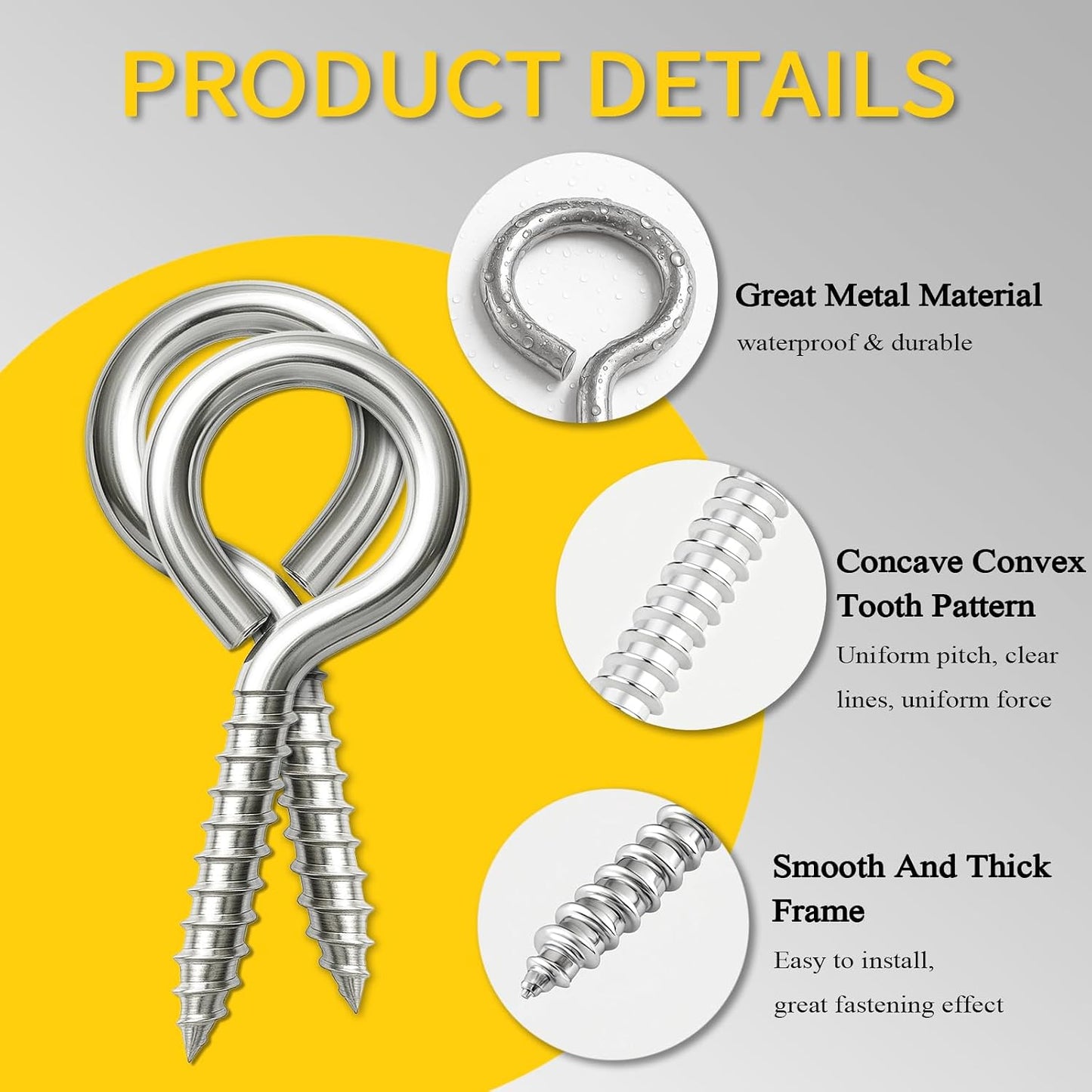 4PCS 4 Inch Size 304 Stainless Steel Eye Screws - M8 Heavy Duty Eye Hooks | Large Metal Screw Eye Hooks Loads 500LBS, Heavy Duty Eye Bolts for Hanging Hammock, Plant & Securing Cable Indoor & Outdoor