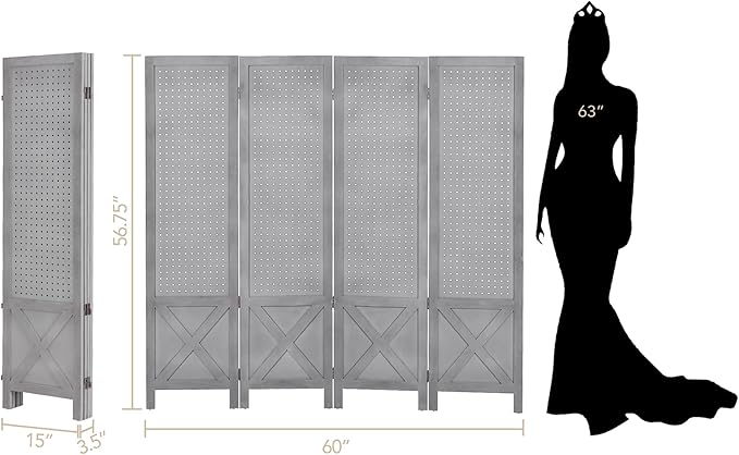 Wnutrees 4 Panel Pegboard Display, 5 Ft Wood Folding Privacy Screens Room - Image 4