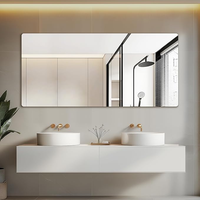 Mirrorons 60 x 28 Frameless Bathroom Mirror, Rounded Corner Bathroom Vanity by Mirrorons