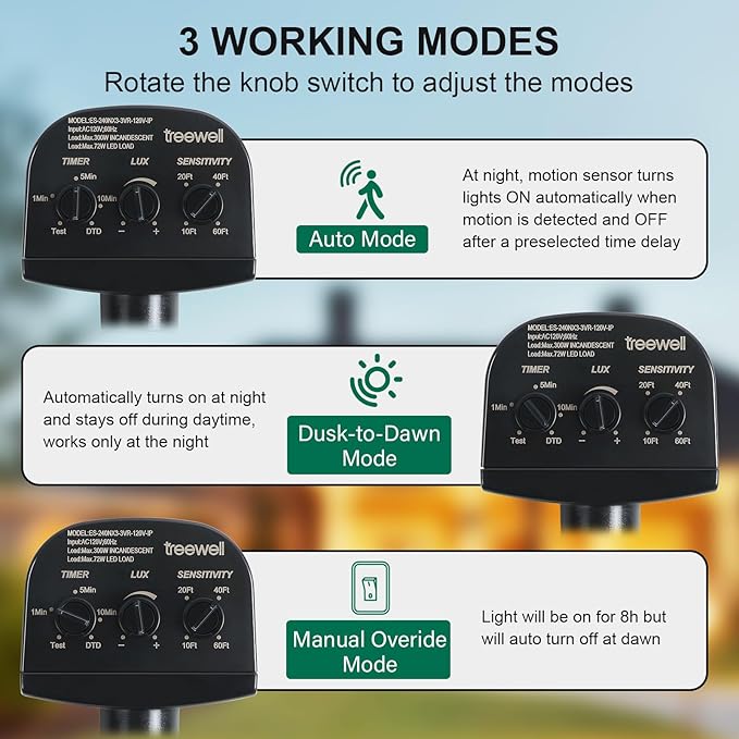 TREEWELL 2 Pack 240-Degree Replacement Motion Sensor, Adjustable LUX & Time & - Image 2