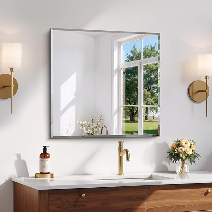 CILIBER Beveled Mirror, 24x24 inch Square Bathroom Mirrors by CILIBER
