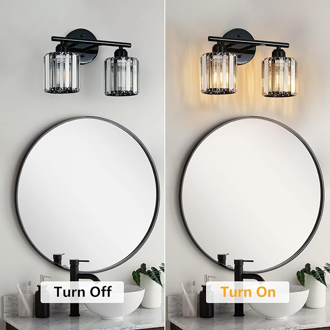 FDPBY Modern 2 Light Crystal Vanity Light, Plating Black Vertical Bathroom - Image 6
