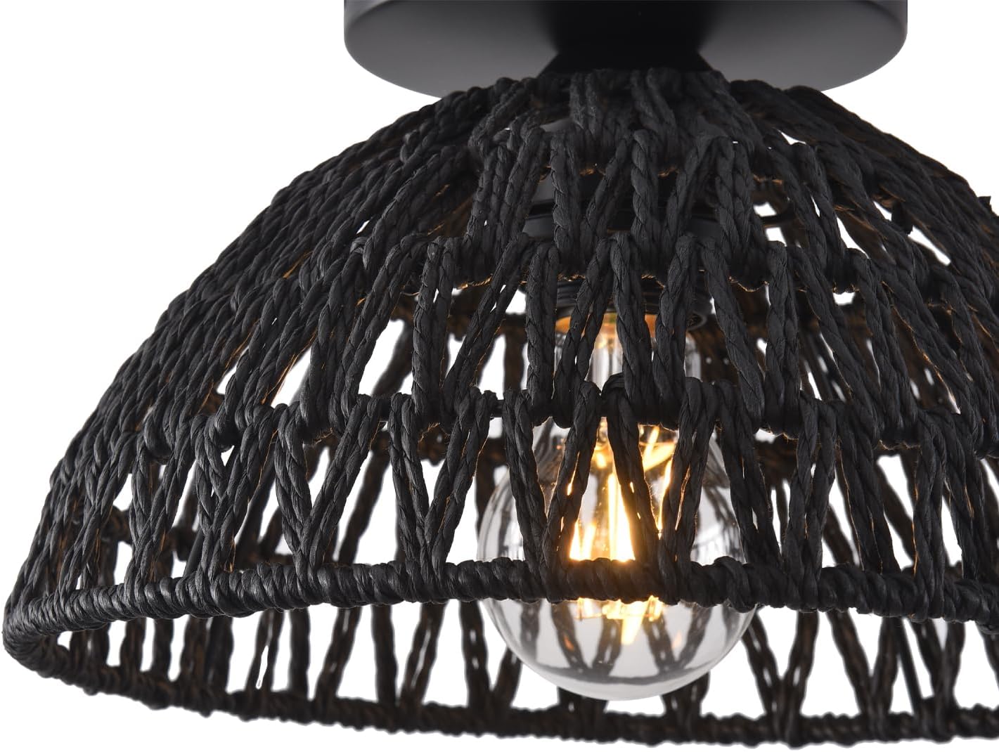 2 Pack 10.2" H Farmhouse Fixtures Ceiling Mount,Black Rattan Boho Semi Flush Mount Ceiling Light,Hand Woven Hallway Light Fixtures for Bedroom Entryway