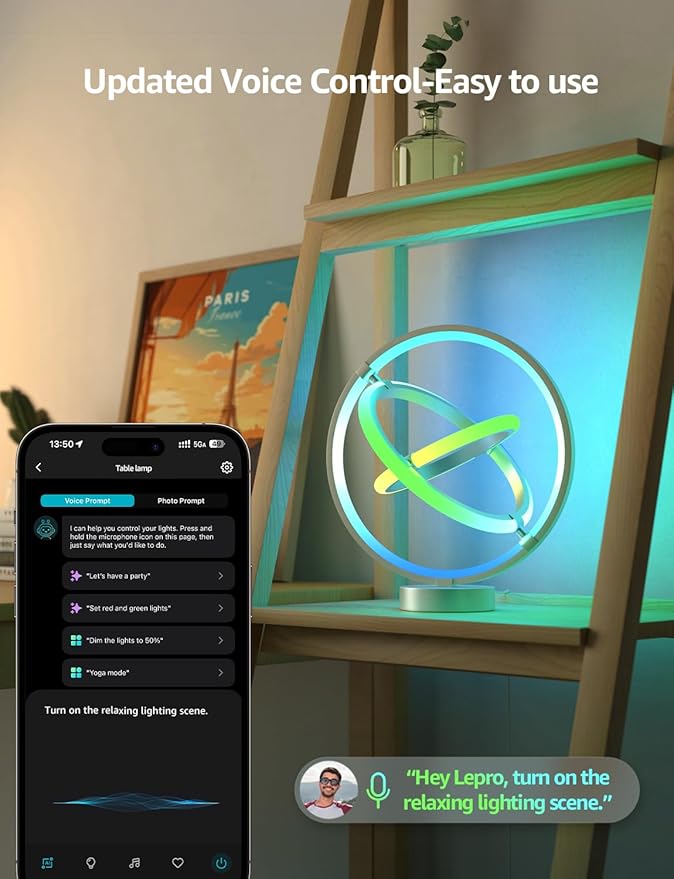 Lepro TB1 AI Smart Table Lamp, RGB+IC Addressable Color Changing Desk Light - Image 4