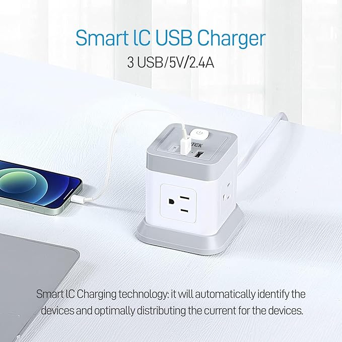 Power Strip with USB, FDTEK Flat Plug Extension Cord with 4 Outlets and 3 USB - Image 5