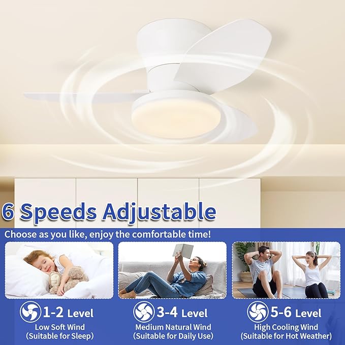 Glowall Small Ceiling Fan with Lights, 25 Inch Flush Mount with Remote Control - Image 3