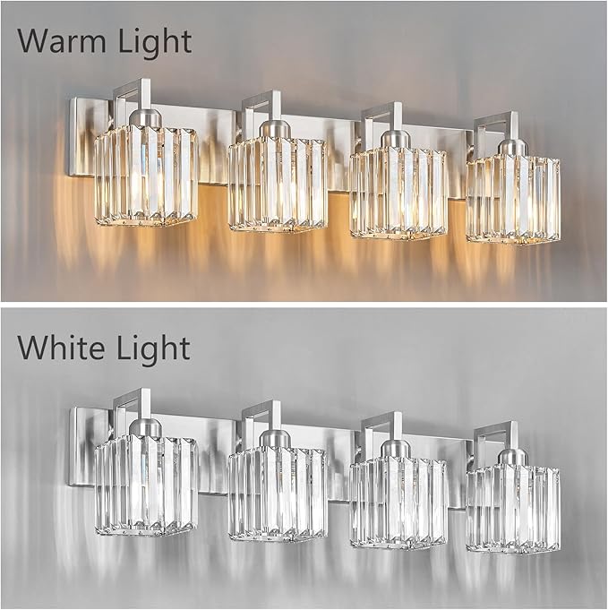 FDPBY Modern Bathroom Vanity Light 4-Lights Brushed Nickel Vanity Light Crystal - Image 4