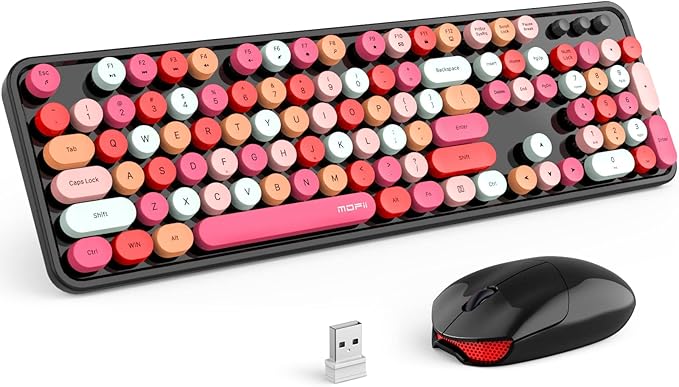 MOFII Wireless Keyboard and Mouse Combo, 2.4GHz Retro Full Size Typewriter by MOFII