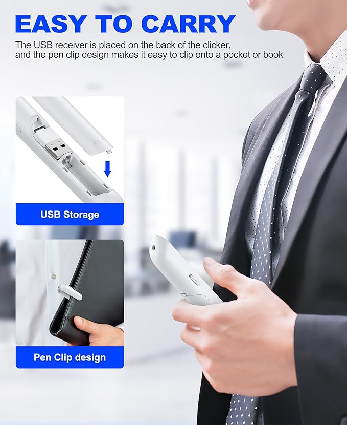DinoFire White USB C Presentation Clicker Wireless Presenter Remote - Image 5