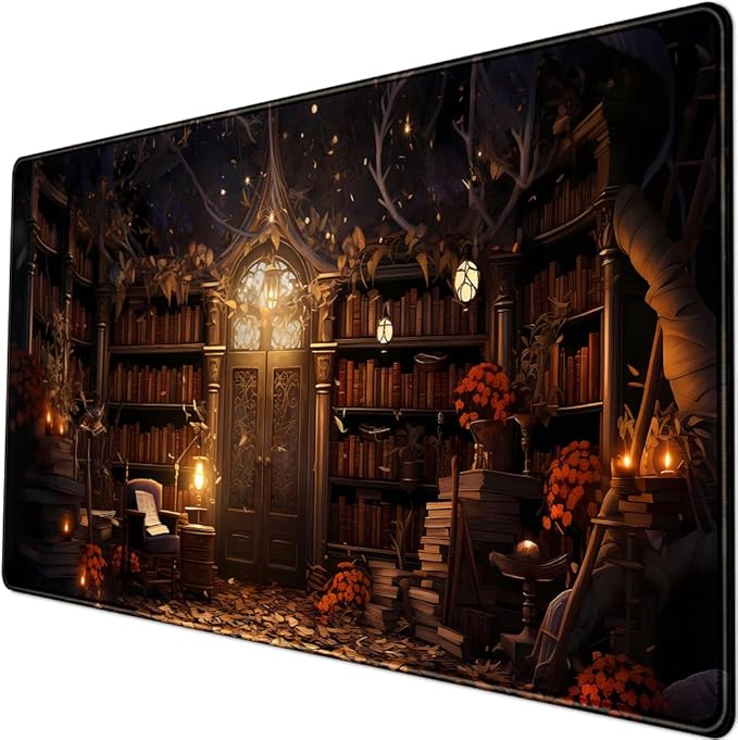 Medieval Bookshelf Desk Pad Mat Vintage Gothic Bookcase Bookshelf Deskpad Large by LuckyCow