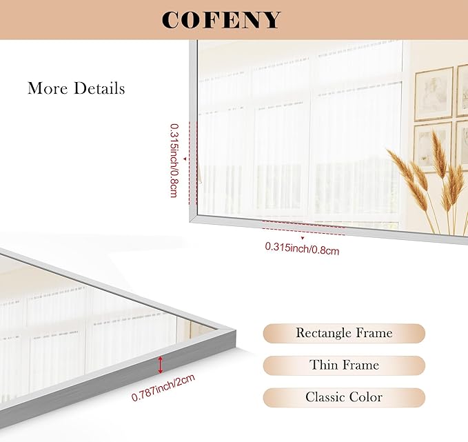 36x55inch Bathroom Mirror, Large Rectangular Wall Mirrors - Image 5