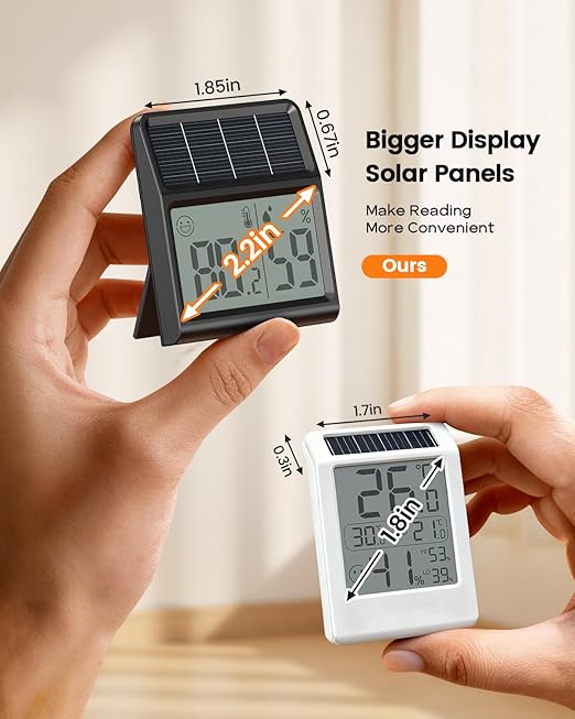 Digital Indoor Thermometer & Hygrometer, Light Powered Solar Indoor Temperature - Image 6