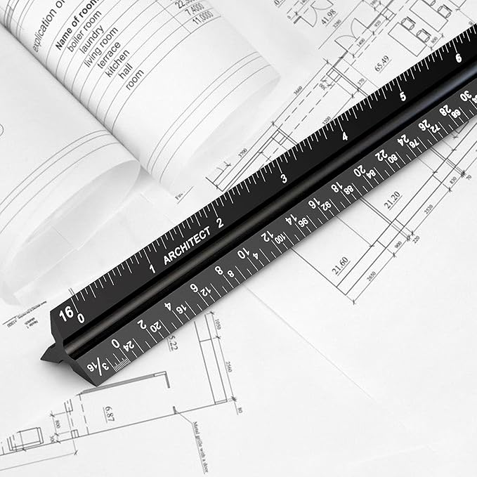 12" Architectural Scale Ruler Aluminum Architect Scale Triangular Scale Ruler - Image 5