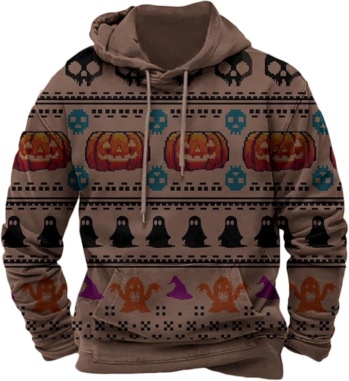 Halloween Hoodie Men Graphic Pumpkin Ghost Printed Sweatshirt Casual Trendy by Spatofa