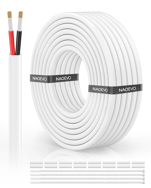 NAOVEO 12 Gauge Wire 2 Conductor Electrical Wire, 12 AWG Stranded PVC Tinned by NAOEVO