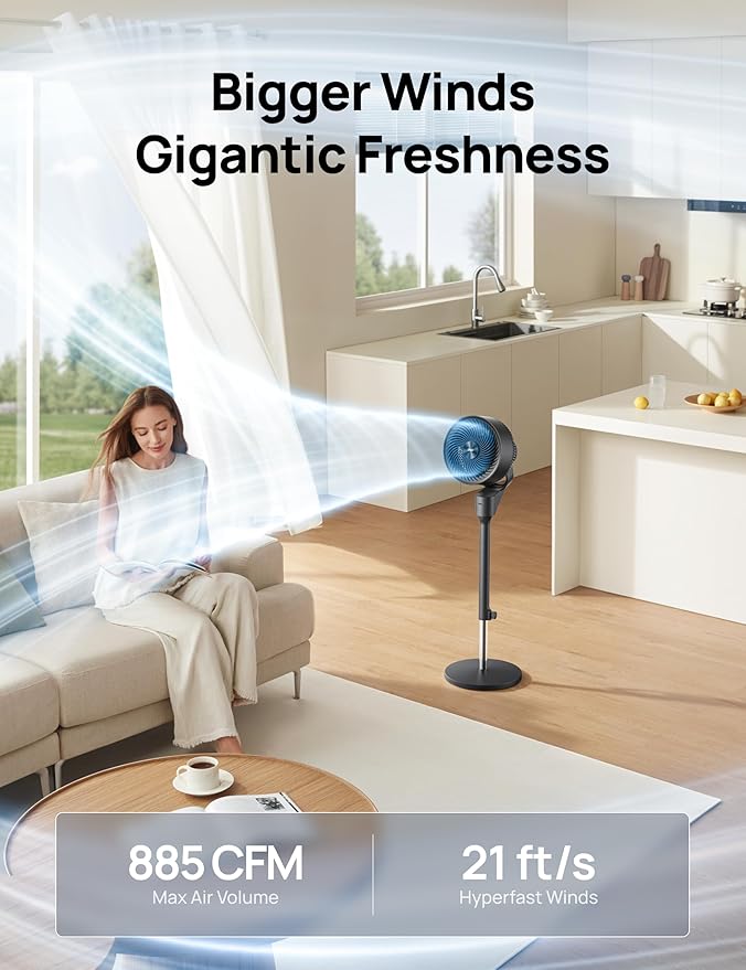 Dreo Fan for Bedroom, 80° Oscillating Standing Fan, 25dB Quiet, 80ft Pedestal - Image 3