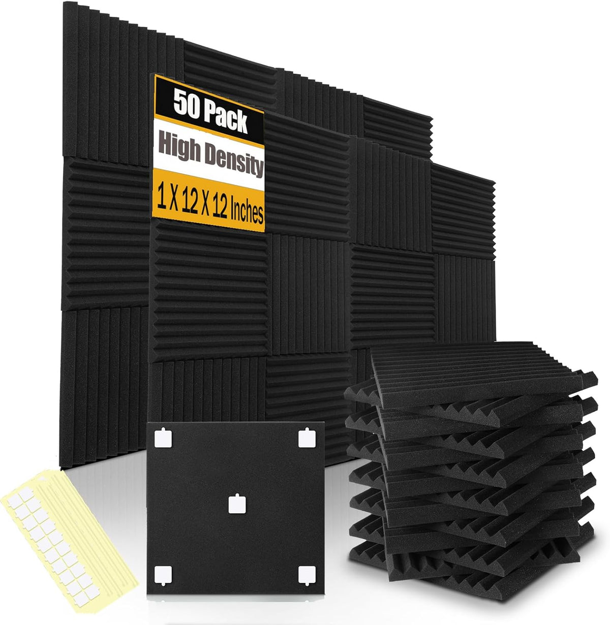 50 Pack Acoustic Foam Panels 1" X 12" X 12" Wedge Soundproof Studio Foam