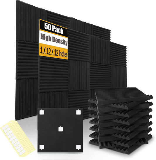 50 Pack Acoustic Foam Panels 1" X 12" X 12" Wedge Soundproof Studio Foam