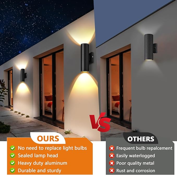 RIDALUX Outdoor Wall Sconce Porch Lights: 8 Pack Modern Aluminum Cylinder Up - Image 6