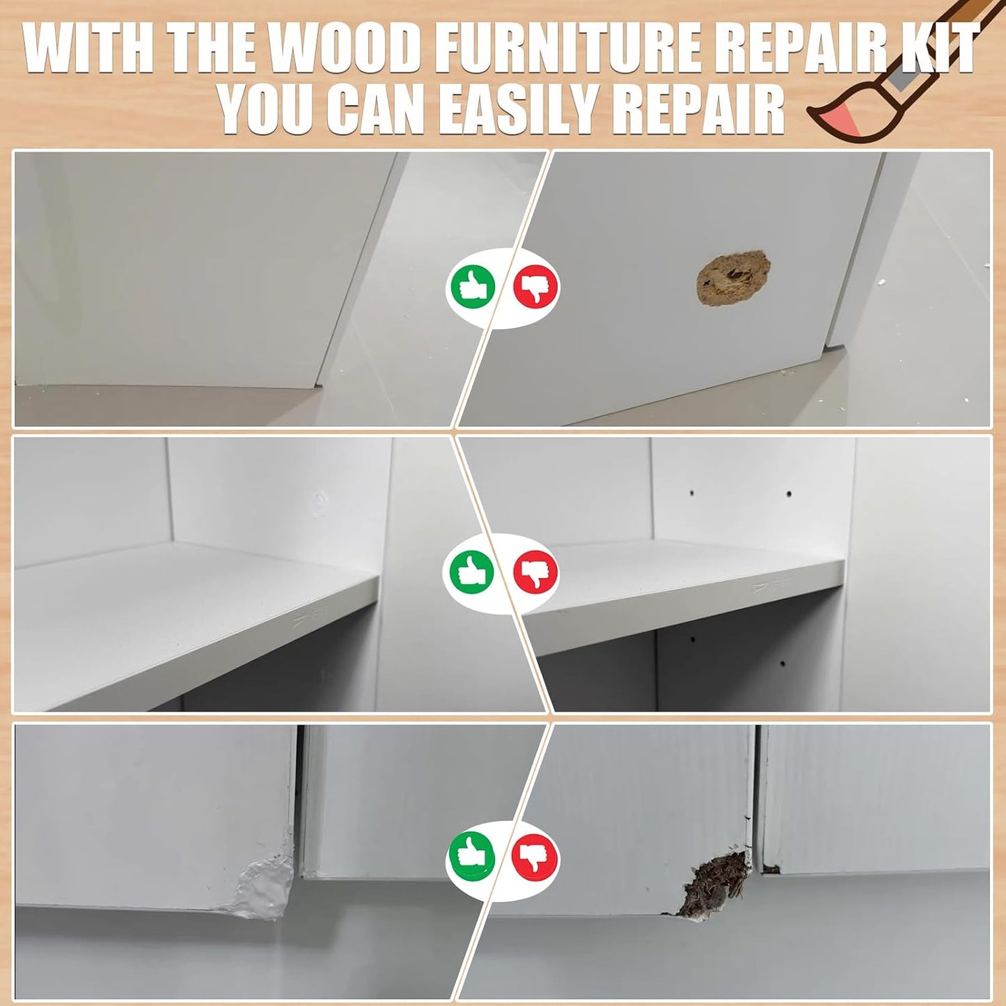 Wood Furniture Repair Kit (White/White Stain) for IKEA | with 40g Wood Repair Paste & 70g Wood Putty, Custom Design to Repair Scratches, Cracks, Paint loss ,Holes