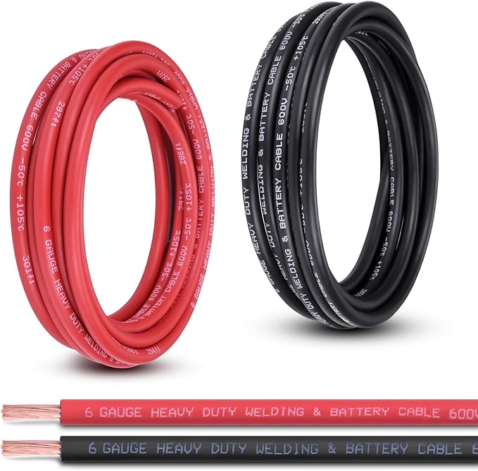 Shirbly 6 Gauge Battery Cable, 15FT Red + 15FT Black 6 AWG Pure Copper Wire by Shirbly