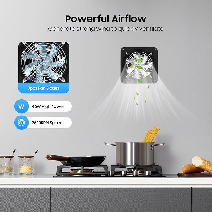 XUFOPLY 6 Inch Exhaust Fan, 110V 40W Wall Mounted Vent Fans 2600RPM Kitchen - Image 3
