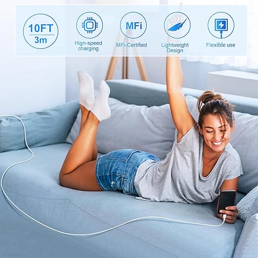 USB C Wall Charger, Dual Port 10FT iPhone Charger 20W PD+QC3.0 Power Adapter - Image 5