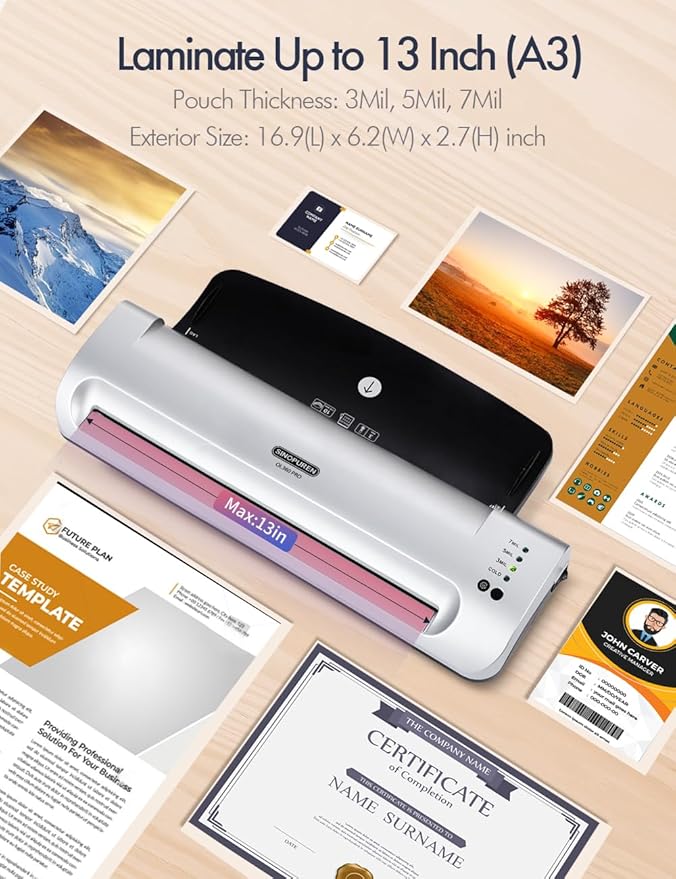SINOPUREN 13-Inch Thermal & Cold Laminator Machine, Quick Warm-Up, 3 Temp - Image 4